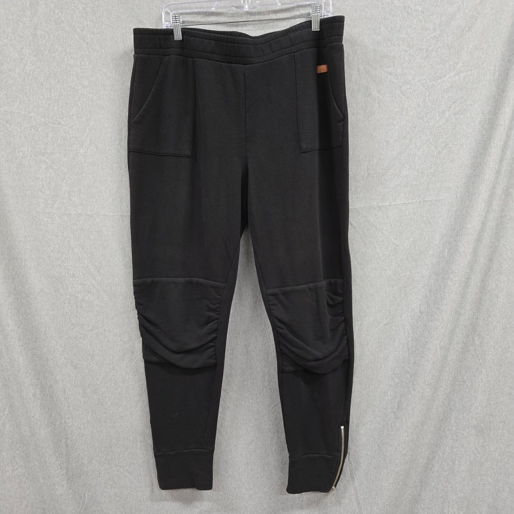 Peace Love World Mens Black Moto Jogger Sweatpants Ruched Knee Ankle Zip‎ Large